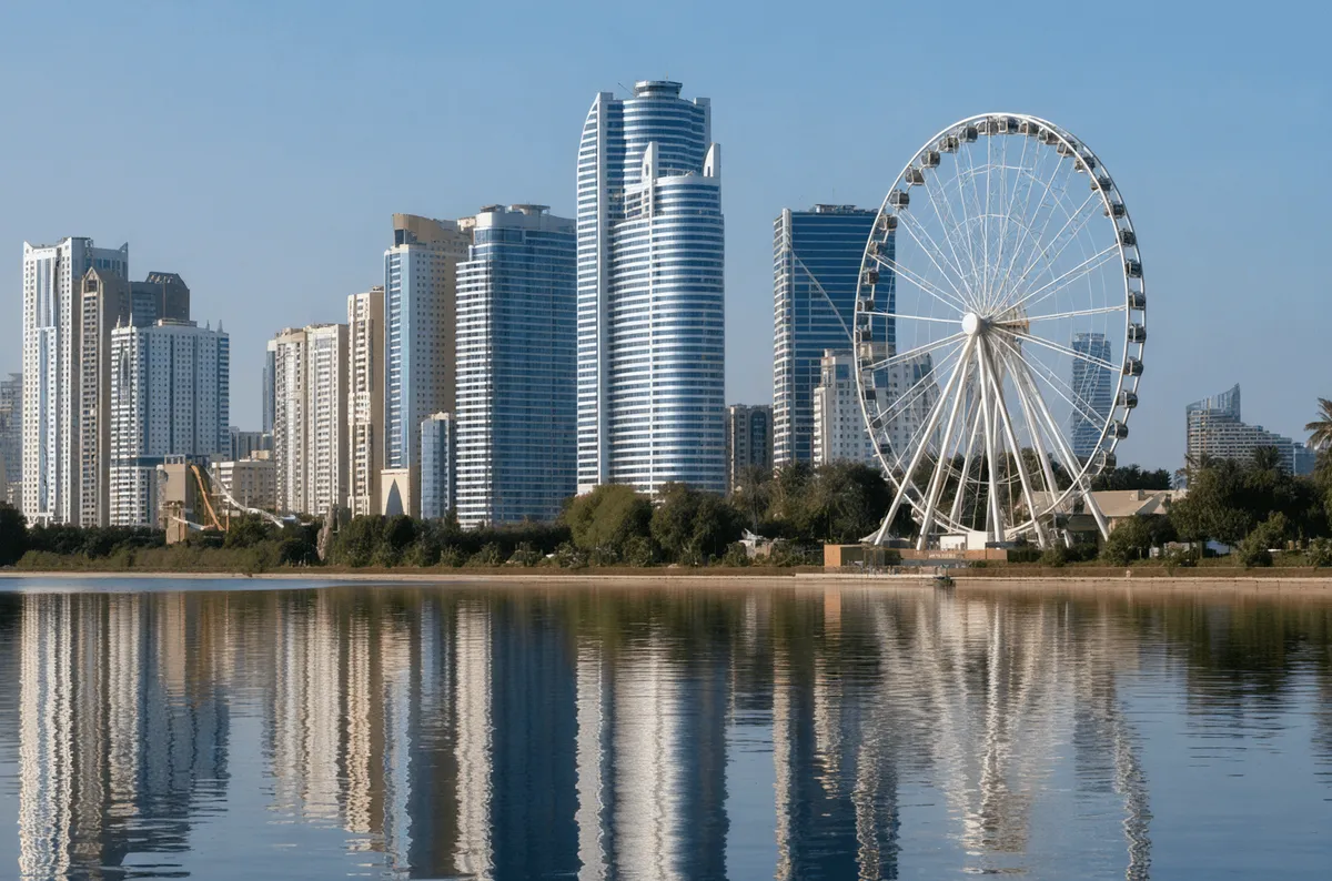 Sharjah waterfront towers and Ferris wheel